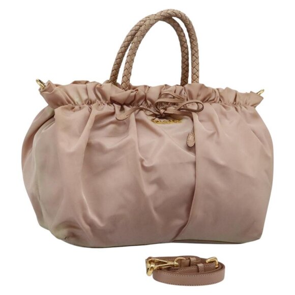 PRADA Hand Bag Nylon Leather 2way Pink Gold Auth EC720 - Picture 1 of 16